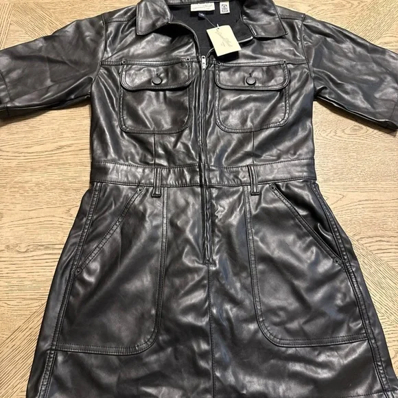 Universal Thread Black Faux Leather Utility Dress Size 6 - Picture 3 of 4